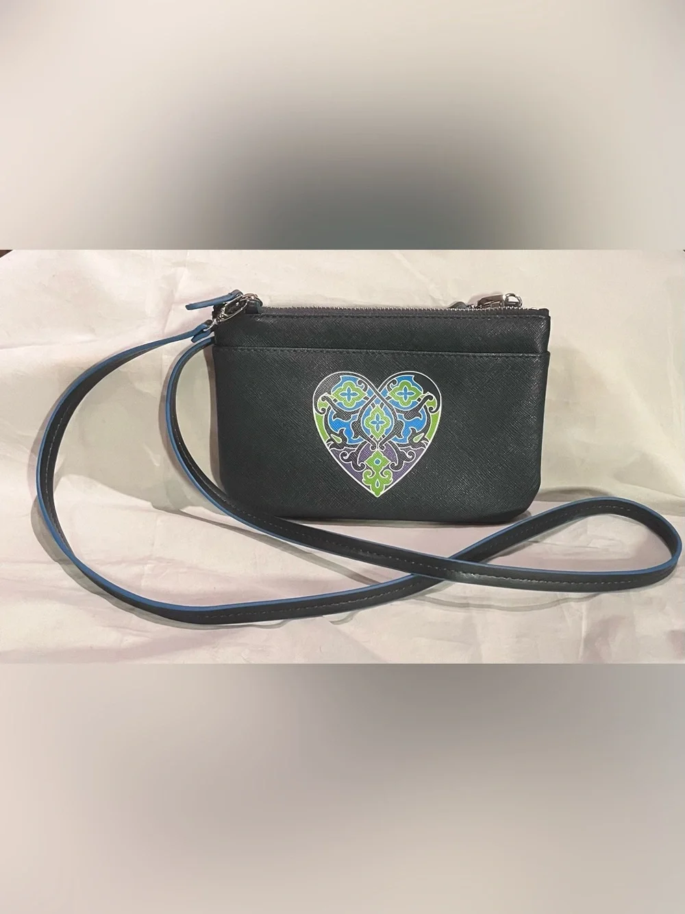 Brighton Summer Heart Navy Crossbody with Blue, Green & Purple Heart Design